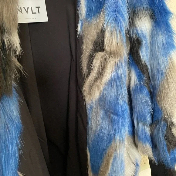 NVLT Blue and Gray Faux Fur Coat - Picture 6 of 6